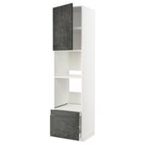 A METOD white kitchen cabinet with dark grey doors, shelves, and drawers.