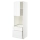 White METOD kitchen unit, tall with shelves and drawers, sleek modern design.