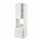 A white METOD kitchen cabinet with a clean, crafted look. It open doors and drawers revealing interior shelves and runners.
