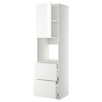 White METOD kitchen unit with high-gloss doors and drawers, sleek modern design.