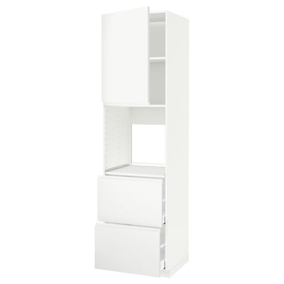 White METOD kitchen cabinet with drawers and shelves.