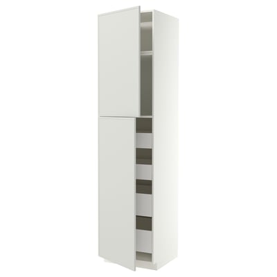 METOD / MAXIMERA Hi cab w 2 doors/4 drawers, white/Aspudden light grey, 60x60x240 cm