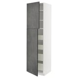 METOD / MAXIMERA Hi cab w 2 doors/4 drawers, white/Kalhyttan dark grey concrete effect, 60x60x220 cm