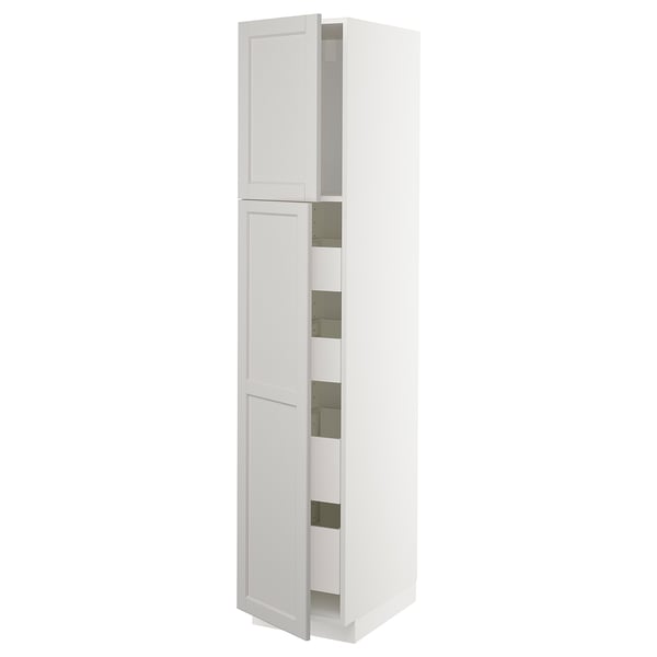 White METOD kitchen cabinet, rectangular, traditional design with bevelled edges and two open doors.