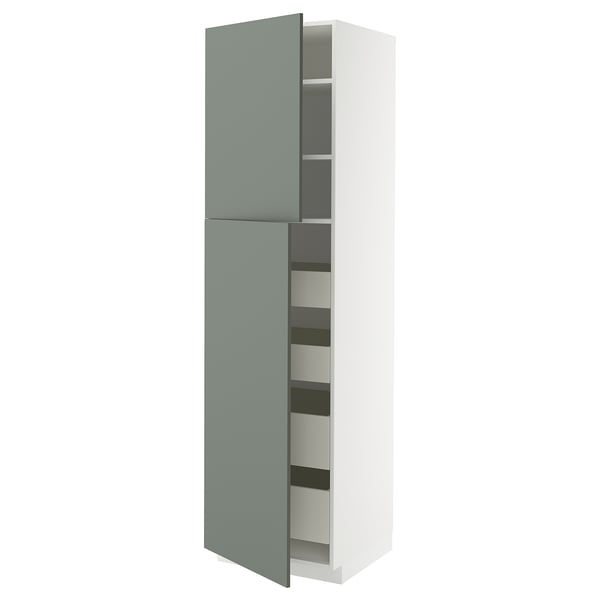 A METOD kitchen cabinet with two light green doors and multiple shelves.