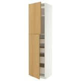 METOD / MAXIMERA Hi cab w 2 doors/4 drawers, white/Sinarp oak veneer, 60x60x240 cm
