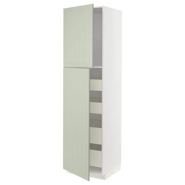 A green METOD kitchen cabinet with two doors and multiple shelves. It has a crafted look and sturdy frame.