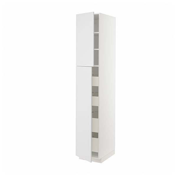 White METOD kitchen cabinet with multiple shelves, sleek design.