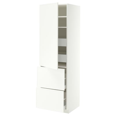 METOD / MAXIMERA Hi cab w shlvs/4 drawers/dr/2 frnts, white/Aspudden matt white, 60x60x200 cm