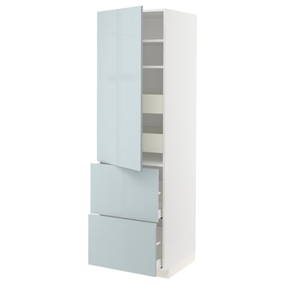 Modern METOD kitchen cabinet with gray-blue fronts, shelves, and full-extension drawers.