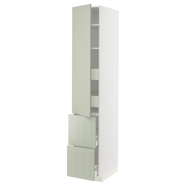 METOD green kitchen unit, tall with drawers & shelves.