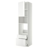 A white METOD kitchen cabinet with high gloss, featuring multiple shelves, drawers, and adjustable storage.