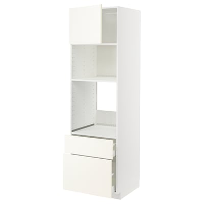 An ikea METOD kitchen cabinet in white with shelves and drawers. It a sleek design with a solid frame and modern hardware.