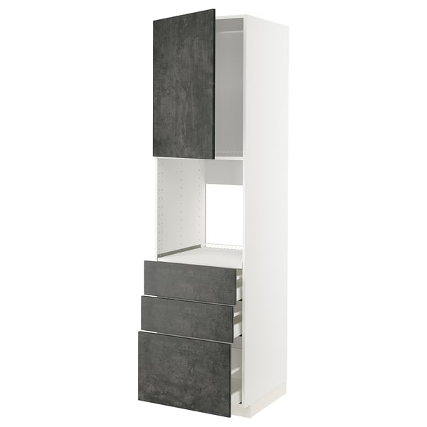 METOD kitchen unit in white with dark grey drawers and cabinet doors, sleek modern design.