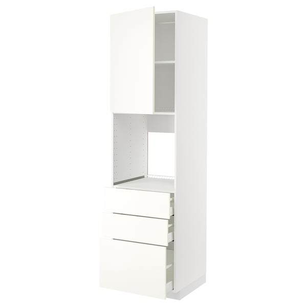 White METOD kitchen unit with drawers and shelves, sleek design.
