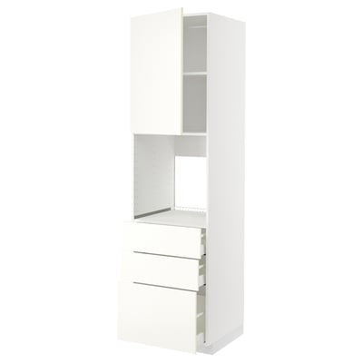 White METOD kitchen unit with drawers and shelves, sleek design.
