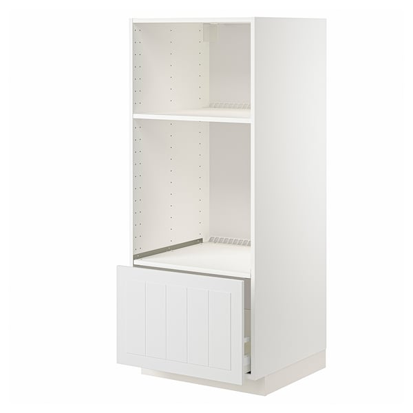 White METOD kitchen unit with drawer and shelves.