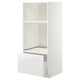 A white ikea METOD kitchen cabinet with a pullout drawer and adjustable shelf.