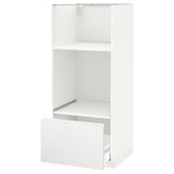 A white METOD kitchen cabinet with one open drawer, modern and minimalist design.
