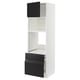 A white METOD kitchen cabinet with black drawers and a black door. It has a modern, sleek design with adjustable shelves.