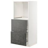 A white ikea METOD kitchen unit featuring two dark grey drawers with a concrete effect, designed to hold a fridge or oven.