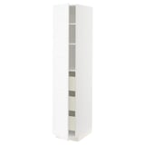 White METOD kitchen cabinet with multiple shelves and drawer.