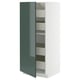 METOD kitchen unit with high-gloss greenish-grey doors, sleek modern design, multiple drawers, sturdy white frame.