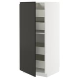 Modern black-white cabinet with adjustable shelves and slow-close drawers.