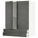 Dark grey modern METOD kitchen cabinet with one open door, two drawers, concrete effect finish.