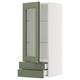 Option: Displays a modern kitchen cabinet in white and green. It glass doors and pull-out drawers, perfect for storage.