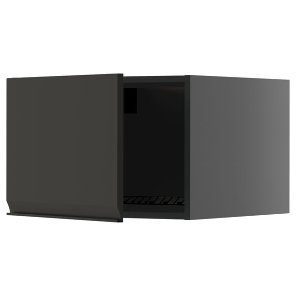 Black kitchen cabinet, modern design, matte finish, square shape, integrated handle.