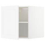 White kitchen cabinet with door open, showing shelves, part of METOD series, minimalist design.