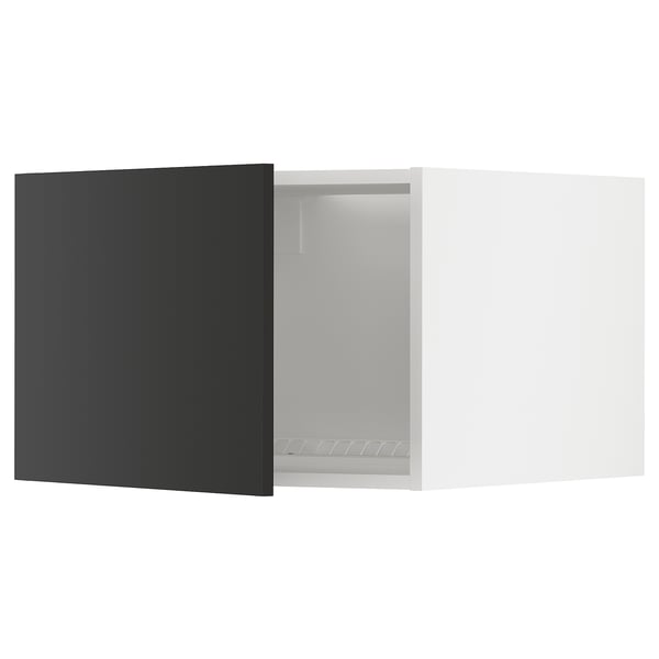 A modern black METOD fridge-freezer with a white interior.