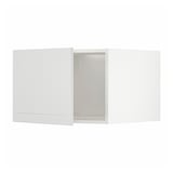 A white METOD kitchen cabinet with a door slightly open, revealing the interior. It has a modern, minimalist design with clean lines.