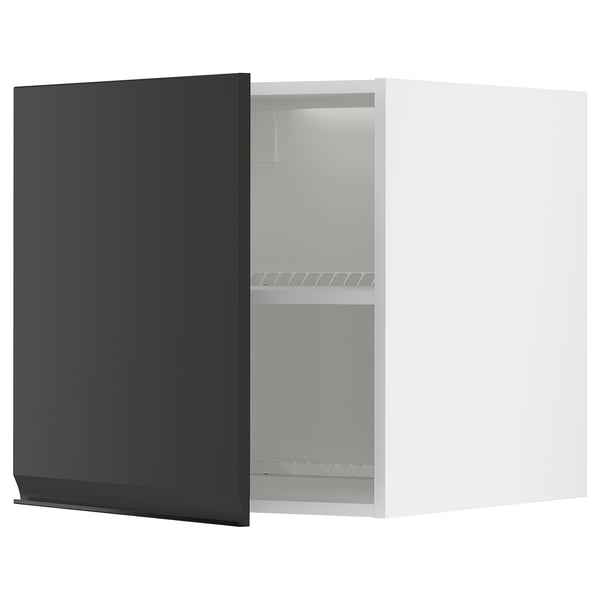 A black METOD kitchen cabinet with two shelves and a reversible door.