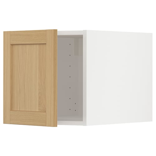 Wooden cabinet door open, revealing box. Classical design, natural wood look.