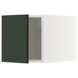 A dark green METOD kitchen cabinet with a white interior. It a sleek, rectangular design with modern, flat-panel doors.