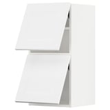 White wall-mounted kitchen cabinets with two open doors, part of the METOD system.