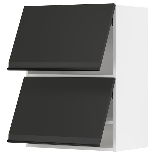 Black modern cabinet with sleek sides, clean design, part of ikeas METOD kitchen system.