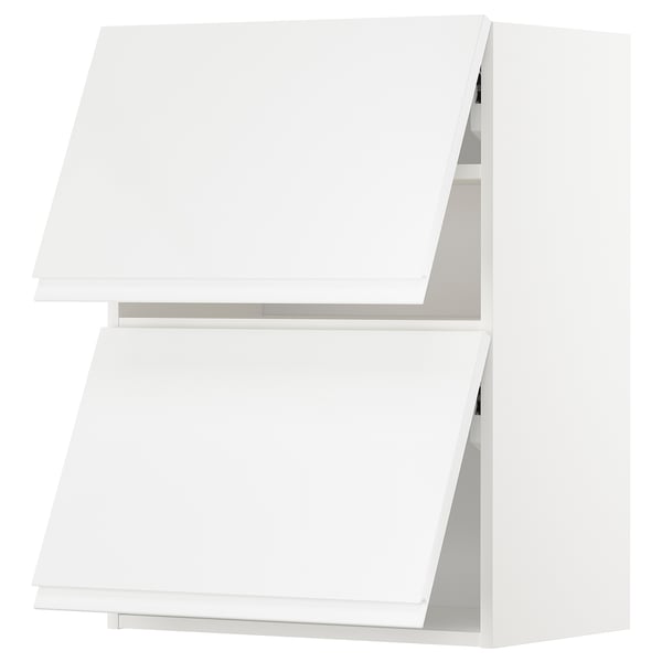 A high-gloss white METOD kitchen cabinet with sleek, handleless doors.