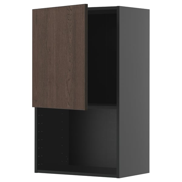 Dark gray METOD kitchen cabinet with dark brown wood door, rectangular, modern design.