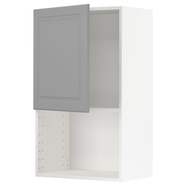Soft grey METOD kitchen cabinet with beveled edges, featuring adjustable shelf, stainless hinges.
