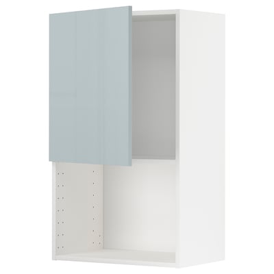 Modern kitchen cabinet in light blue with adjustable shelf.