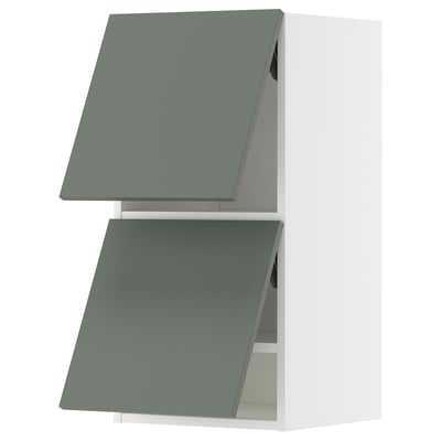 Modern, double green-grey METOD wall cabinets with angular design.