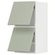 Green METOD kitchen cabinets with flat panel design, stacked two high.