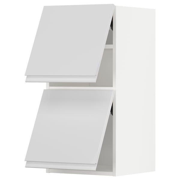 White modern kitchen cabinet with two open shelves, sleek design, part of ikeas METOD series.