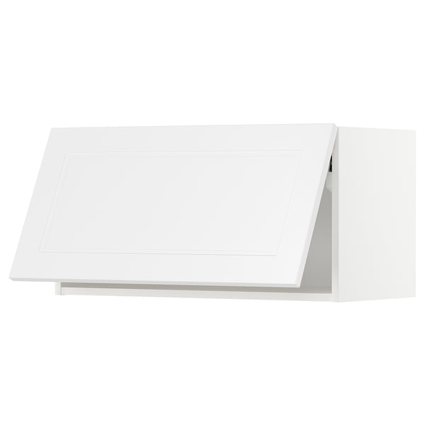 White kitchen cabinet; modern design, rectangular shape.