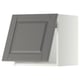 Gray kitchen cabinet door with beveled edges and square design.