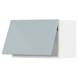 Modern kitchen cabinet in glossy grey-blue with sleek, minimalist design.