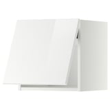 White modern kitchen cabinet with sleek, glossy finish. Rectangular shape, high gloss door.